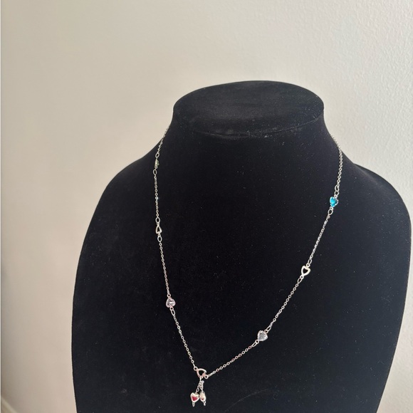 Sterling Silver Heart Charm Station Necklace in Silver - Picture 6 of 7